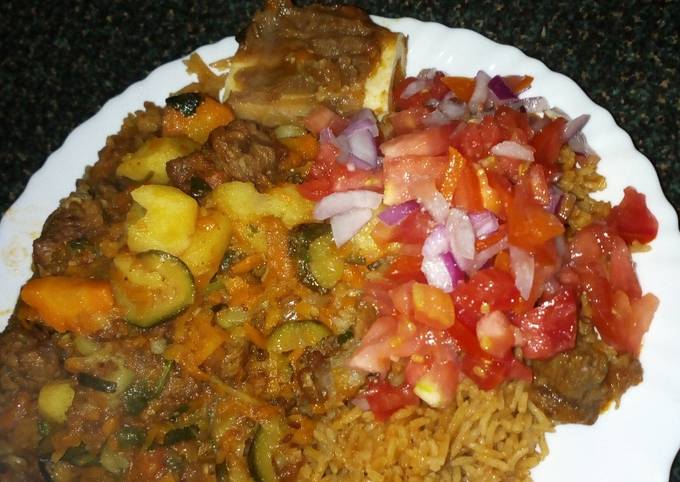 Beef potatoe stew and kachumbari
