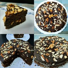 A picture of Oats Dates and Walnuts Chocolate Cake.