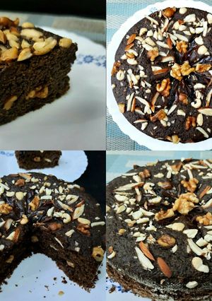A picture of Oats Dates and Walnuts Chocolate Cake.