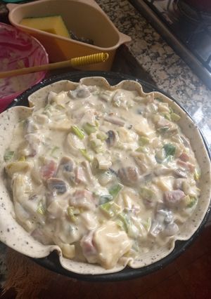 Una foto de Tarta de champignon y panceta ahumada