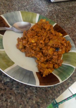 A picture of Beans and Plantain porridge.