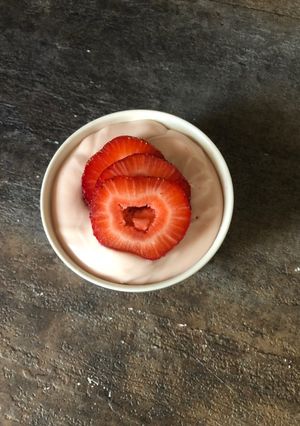 A picture of 3 Ingredient strawberry mousse 🍓🍓.