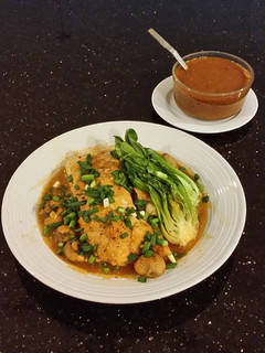 A picture of Hot, Sweet and Sour Poached Fish Fillets with Mushrooms and Baby Bok Choy.