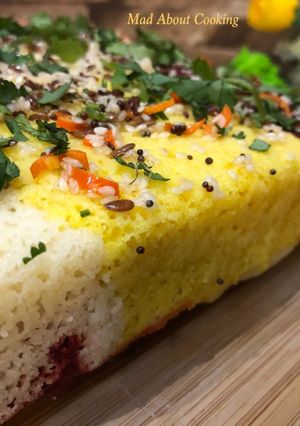 A picture of Marble Sooji or Rava Dhokla – Holi Special.