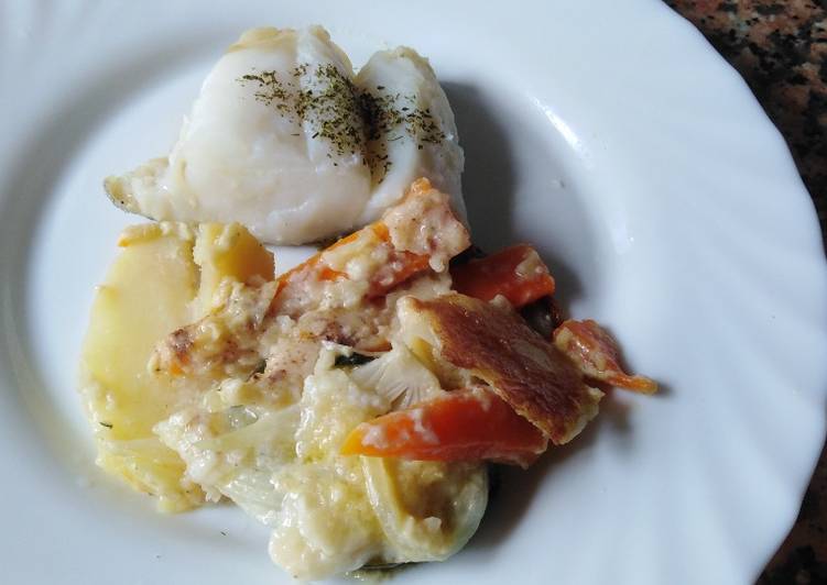 Bacalao con verduras a la sartén