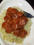 Noodles and fried smokie