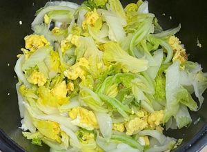 Hình của món Cải thảo xào trứng (không dầu mỡ).