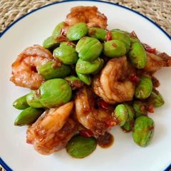 A picture of Thai Style Stir Fried Bitter Bean with shrimp Homemade Chili Shrimp paste Recipe.