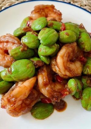 A picture of Thai Style Stir Fried Bitter Bean with shrimp Homemade Chili Shrimp paste Recipe.