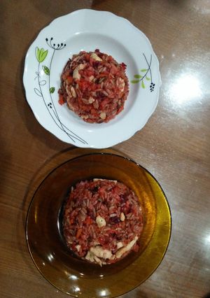 Hình của món Cơm gạo lứt chiên ức gà rau củ.