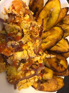 A picture of Fried Plantain and Scrambled Eggs.