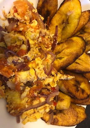 A picture of Fried Plantain and Scrambled Eggs.