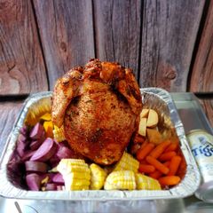 A picture of Beer Can Roasted Chicken.