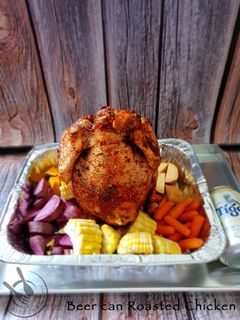 A picture of Beer Can Roasted Chicken.