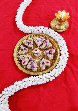 A picture of Rose petals and milk Kalakand.