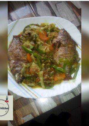 A picture of Fried fish vegetable soup recipe by Khabs kitchen.