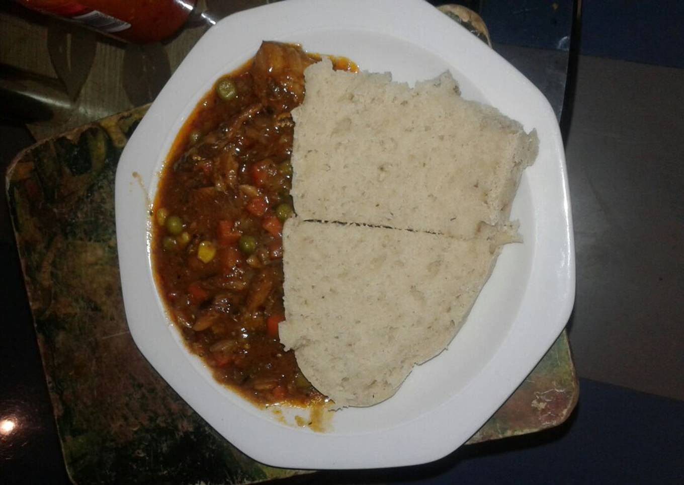 Tin fish gravy and dumpling