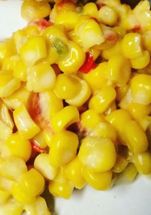 A picture of Stovetop rotel cream cheese corn.