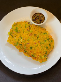 A picture of Korean style Pumpkin Pancake or Danhobag Jeon.