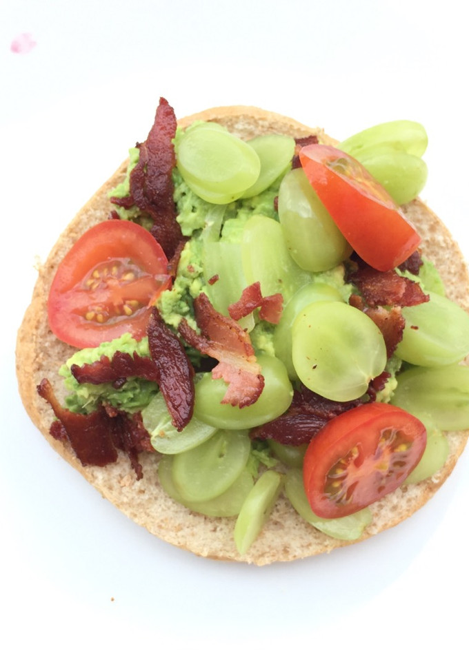 A picture of Avocado With Grape And Bacon Salad On Pita Bread.