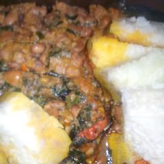 Beans and yam with fish A picture of Beans and yam with fish.