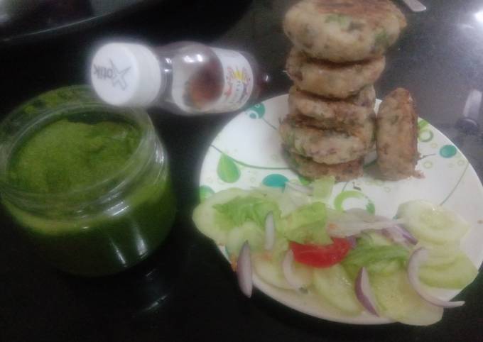 Rajma beans and potato cuttalet with green garlic chatny and salad