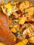 Egusi soup with achara and ukazi leaves