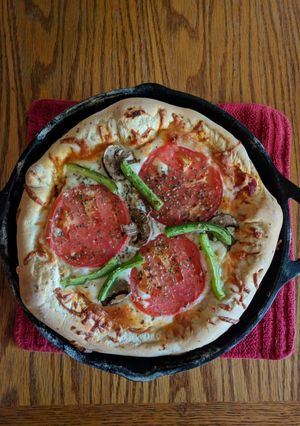 A picture of Stuffed Crust Black Iron Skillet Pizza.