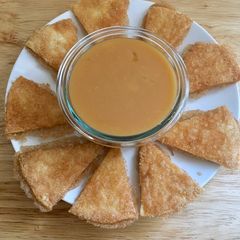 A picture of Brown Sugar and Cinnamon Tortilla Chips with Caramel Sauce.