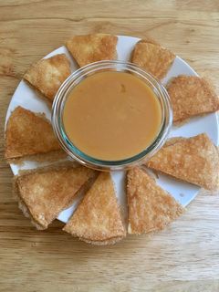 A picture of Brown Sugar and Cinnamon Tortilla Chips with Caramel Sauce.