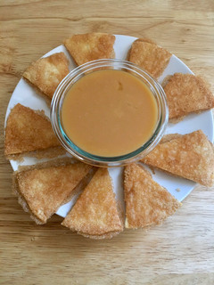A picture of Brown Sugar and Cinnamon Tortilla Chips with Caramel Sauce.