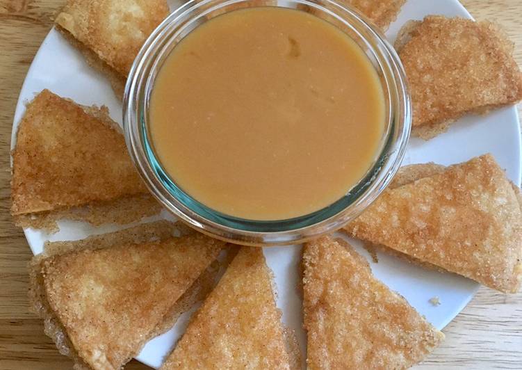 Brown Sugar and Cinnamon Tortilla Chips with Caramel Sauce