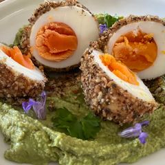 A picture of Eggets with a Persian Spring Bean Dip.