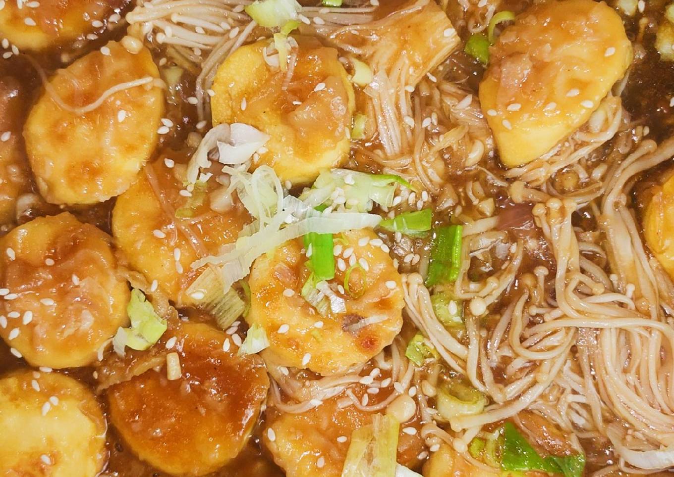 Egg Shrimp Tofu with Enoki