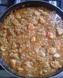 Arroz con camarones y dados de emperador