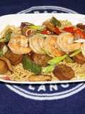 Shrimp with Shiitake Mushrooms, Chinese Eggplant, and Chinese Noodles