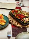 Calabacín a la plancha con su vinagreta y patatas al vapor en microondas