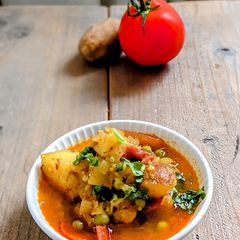 A picture of Aloo Matar Rassa.