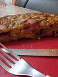 Tortilla de papas, morrón y mortadela