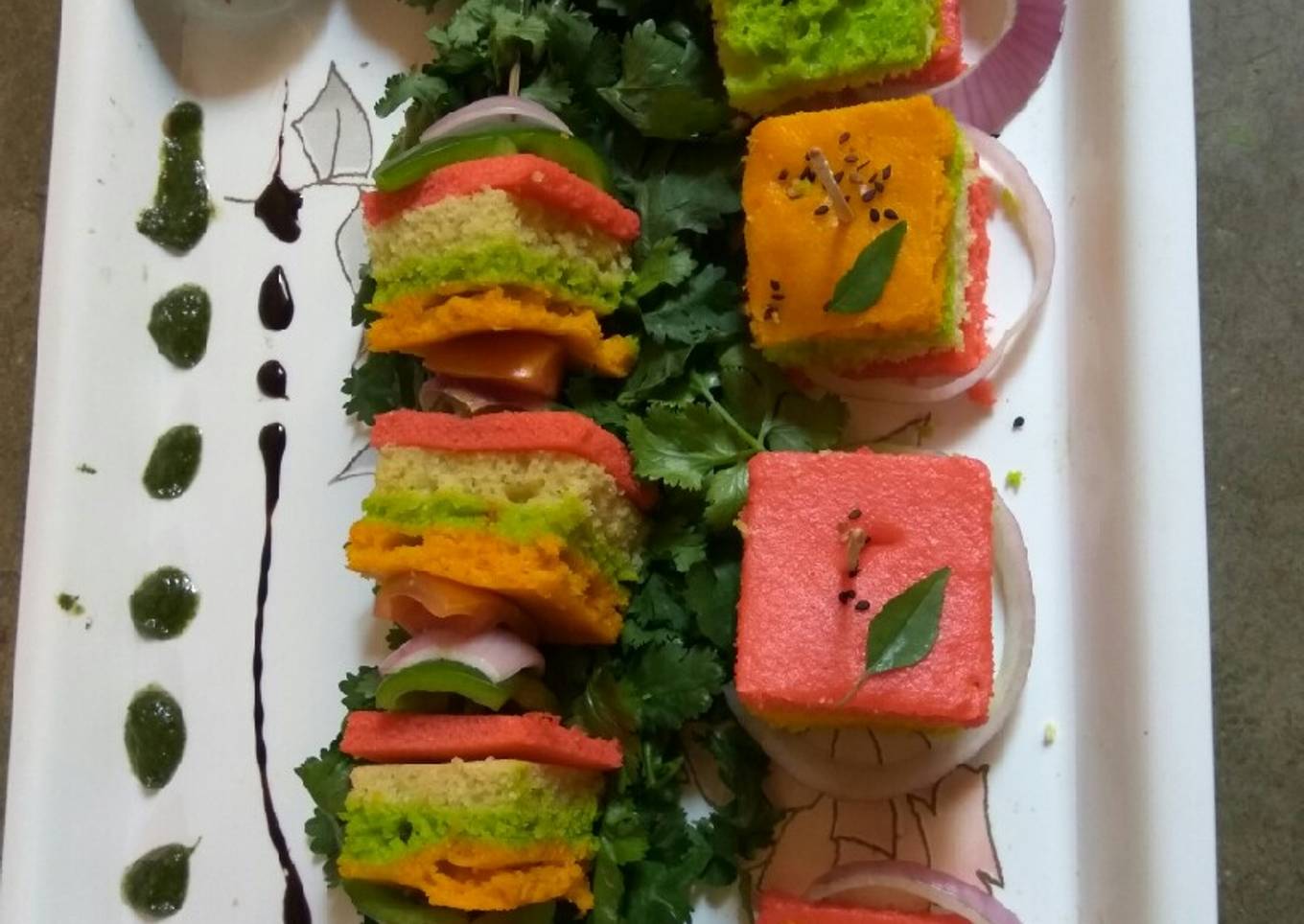 Colourful rava Dhokla