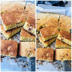 A picture of Basbousa (semolina cake).