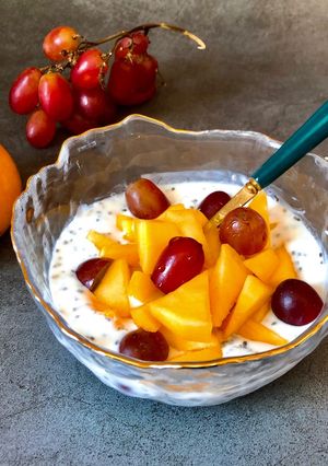 Hình của món Eatclean / Pudding Sữa Chua Hạt Chia, Quả Hồng và Nho.