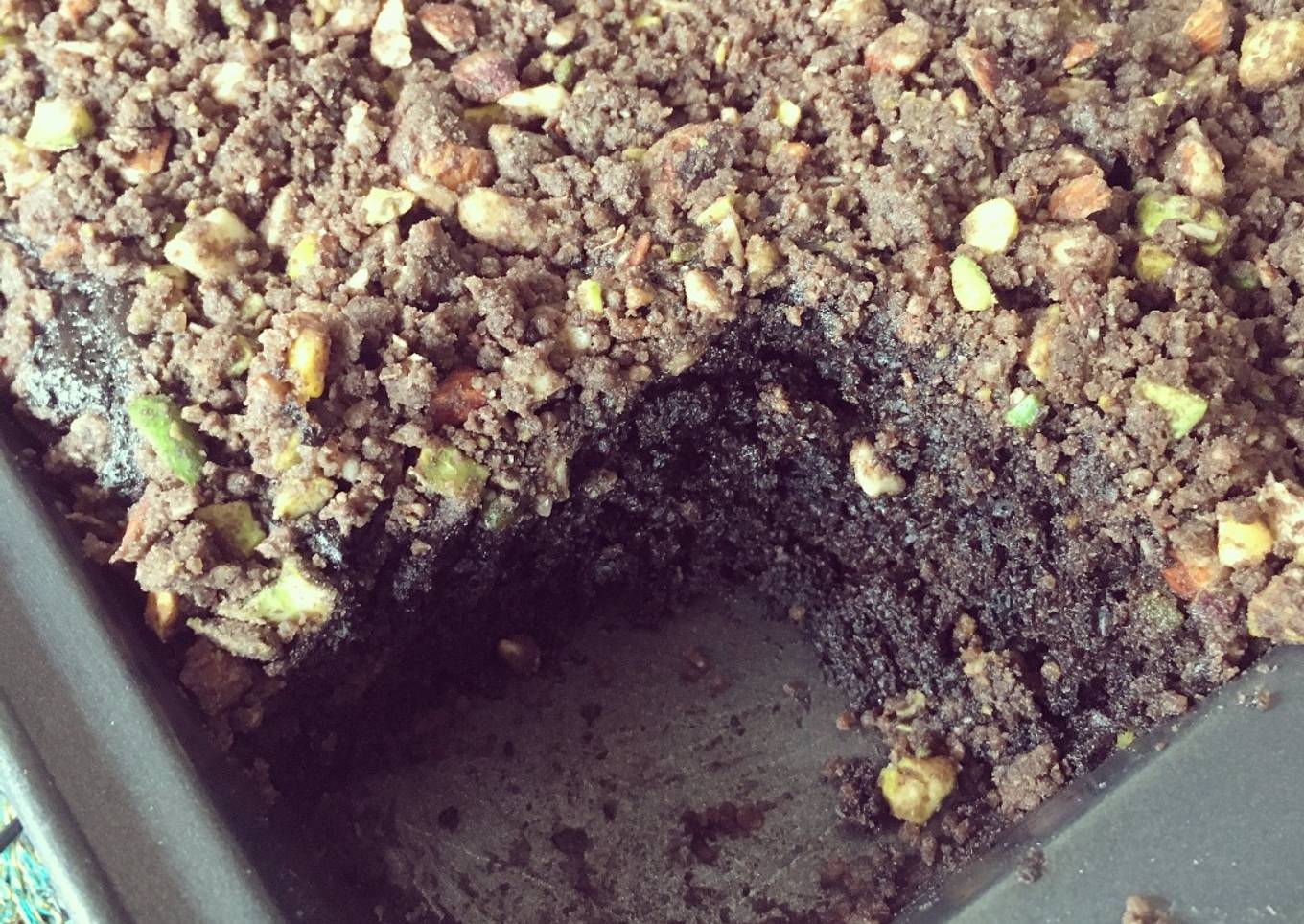 Eggless Coffee Chocolate cake with Nut Crumb