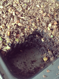 A picture of Eggless Coffee Chocolate cake with Nut Crumb.