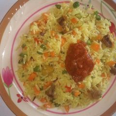Vegetable and cow kidney rice A picture of Vegetable and cow kidney rice.
