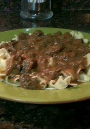 A picture of Hungarian Goulash with Noodles.