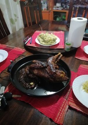 A picture of #themechallenge roasted chicken and mukimo.