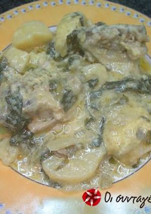 A picture of Lamb fricassee with egg-lemon sauce.