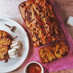 A picture of Banana & Pineapple Cake With Dark Chocolate Chunks (Vegan).