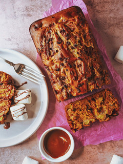 A picture of Banana & Pineapple Cake With Dark Chocolate Chunks (Vegan).
